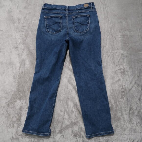Lee Jeans Womens 14 Petites Blue Straight Leg Relaxed Fit Mid Rise Whiskering - Picture 3 of 14
